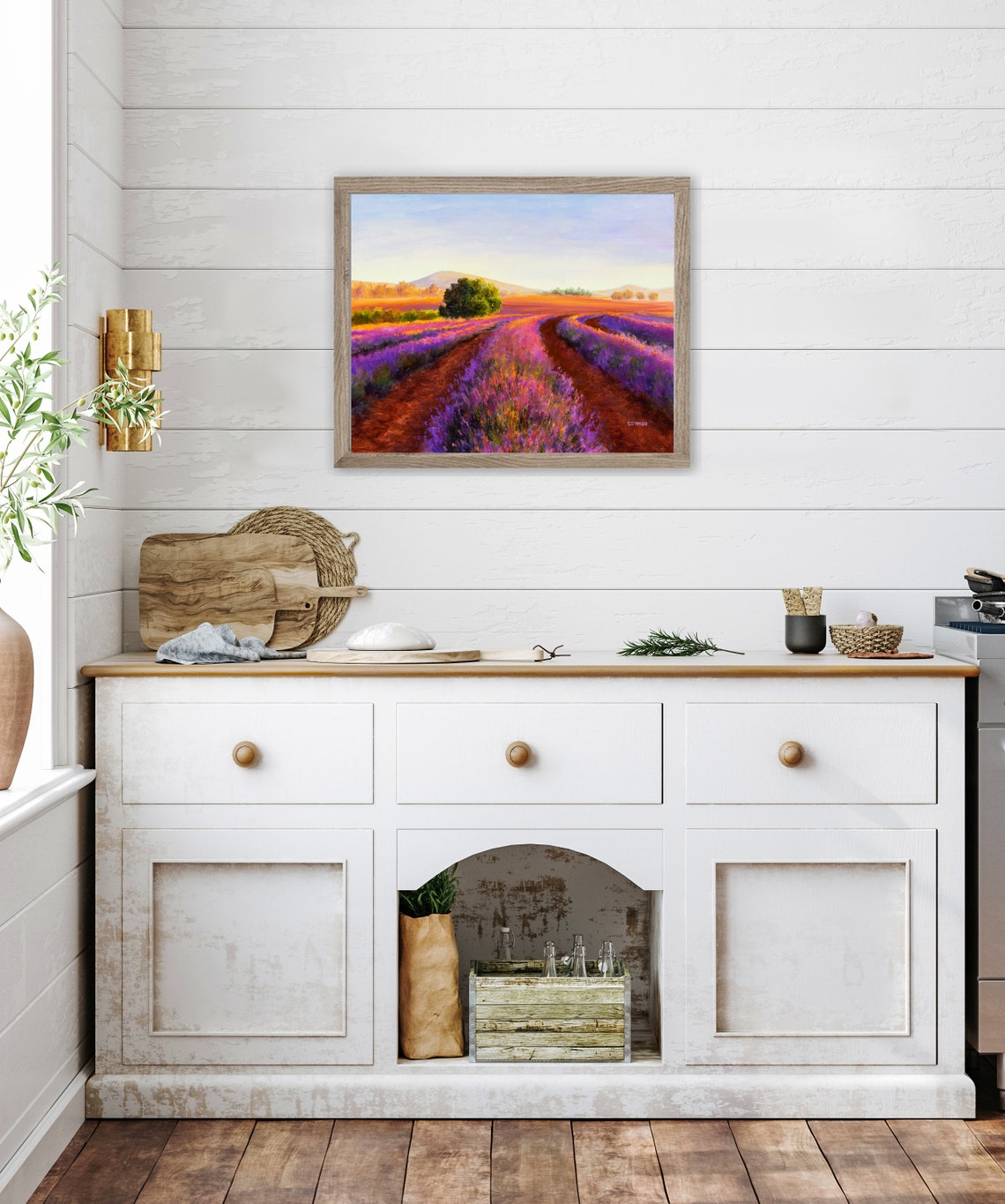 Lavender Field At Sunset Landscape Oil Painting With Dirt Path Poster - Image 5