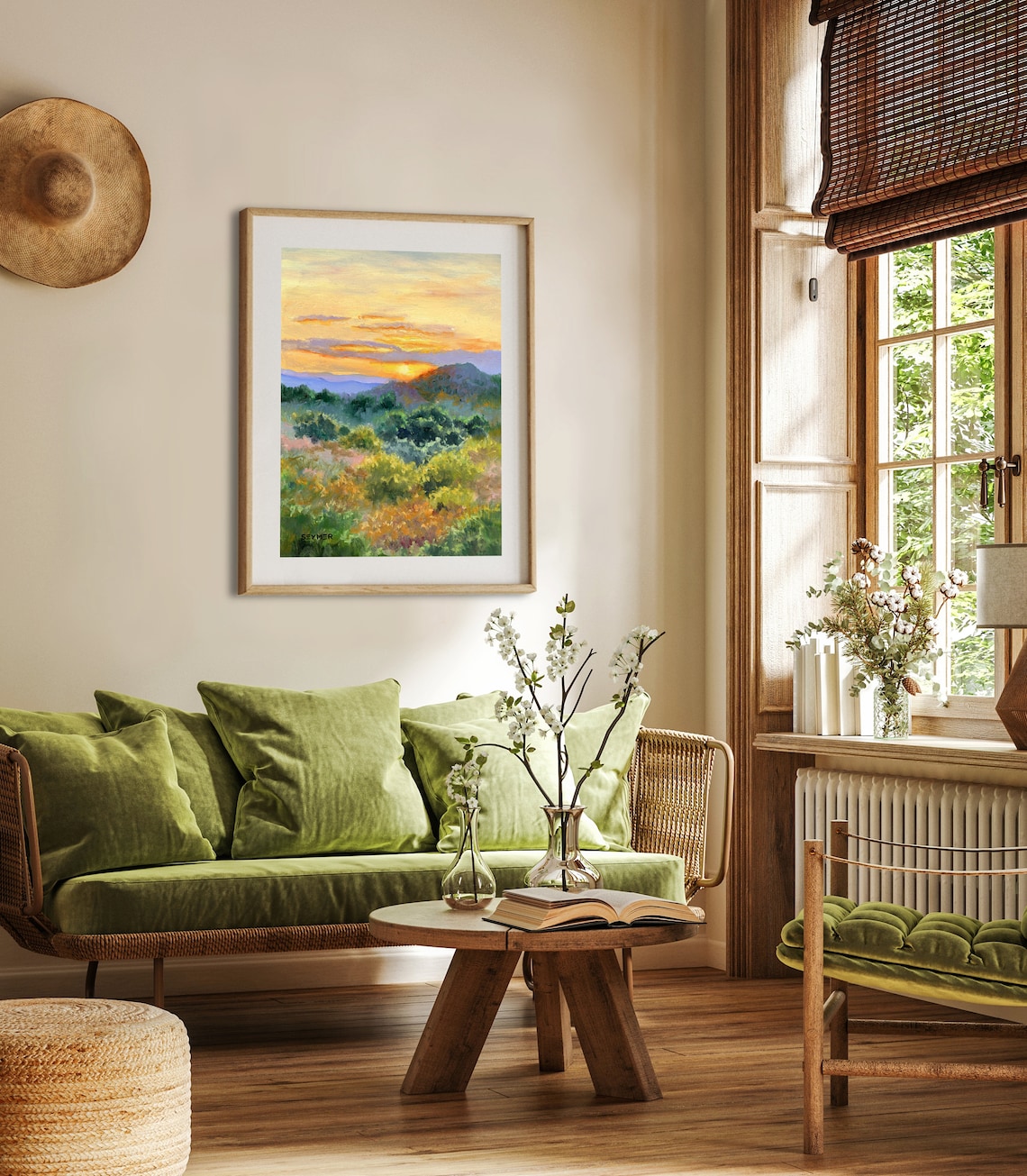 Landscape Meadow Sunset Oil Painting Art Print - Image 4