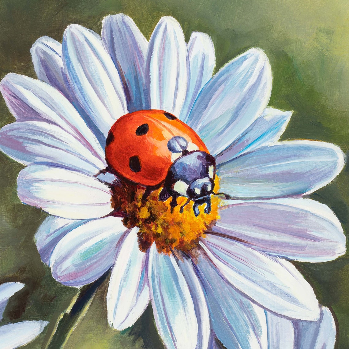 Daisy And Ladybug Print Flower And Insect Painting Farmhouse Botanical Art Print Country Kids Room Decor Ladybug Gifts For Nature Lover - Image 3