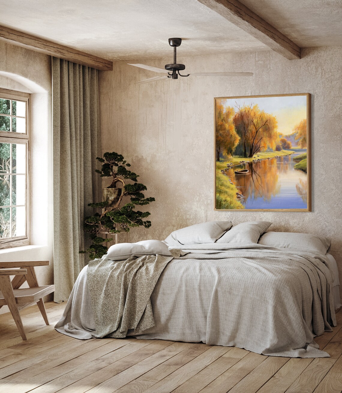 Weeping Willow River and Boat Vintage Oil Print - Image 5
