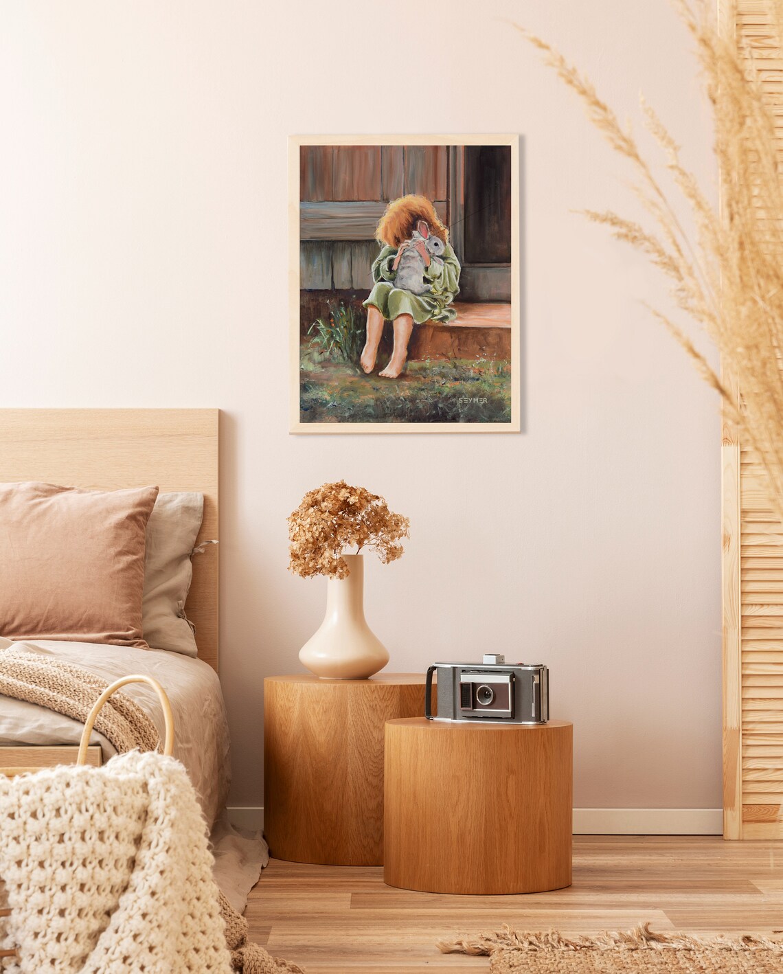 Little Girl Holding Rabbit Farmhouse Oil Painting Childhood Art Poster - Image 5