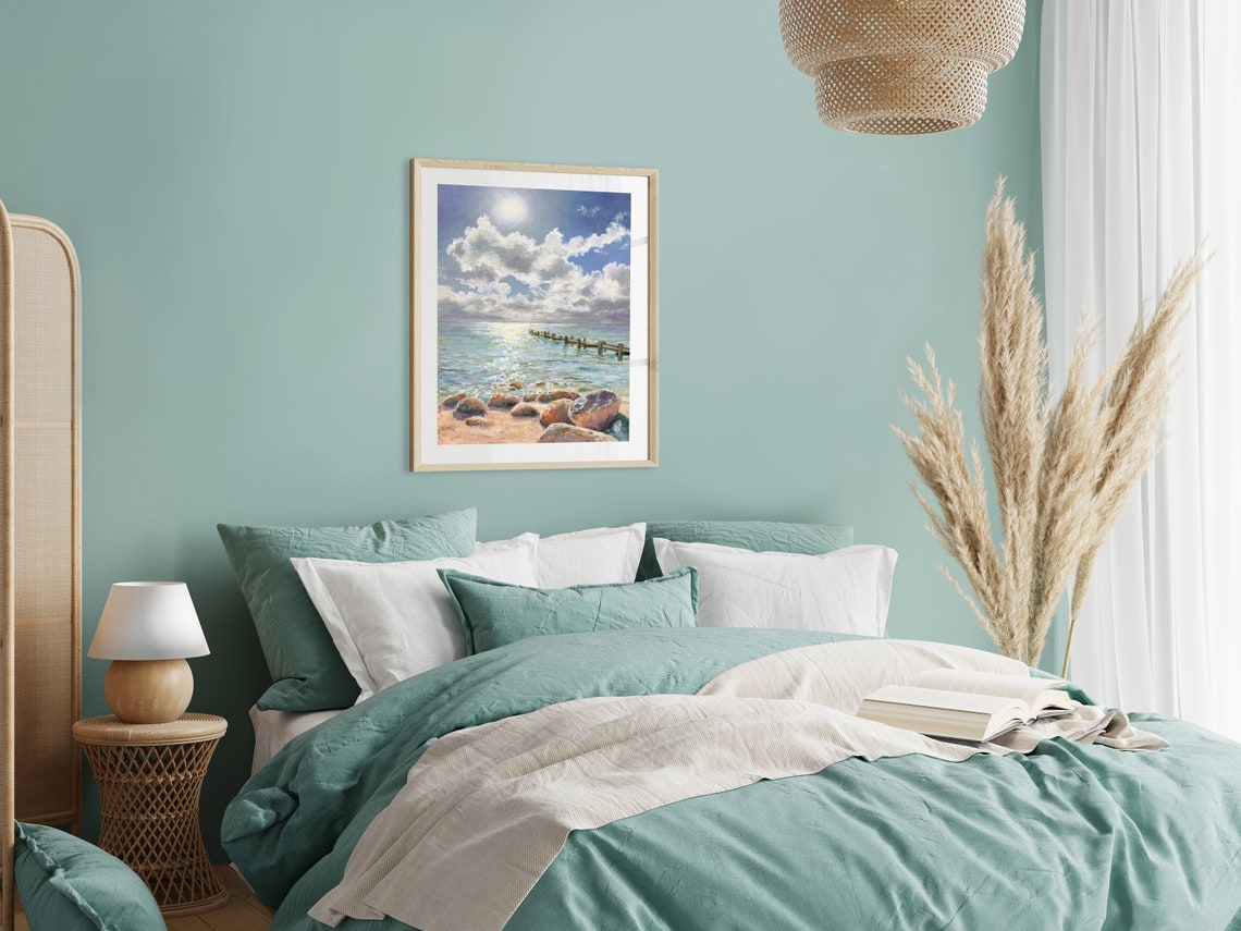 Beach Pier Painting Print Sun Ocean Waves Art Print Sea Shore Oil Painting Nautical Oceanscape Coastal Apartment Decor Beachy Wall Art - Image 4
