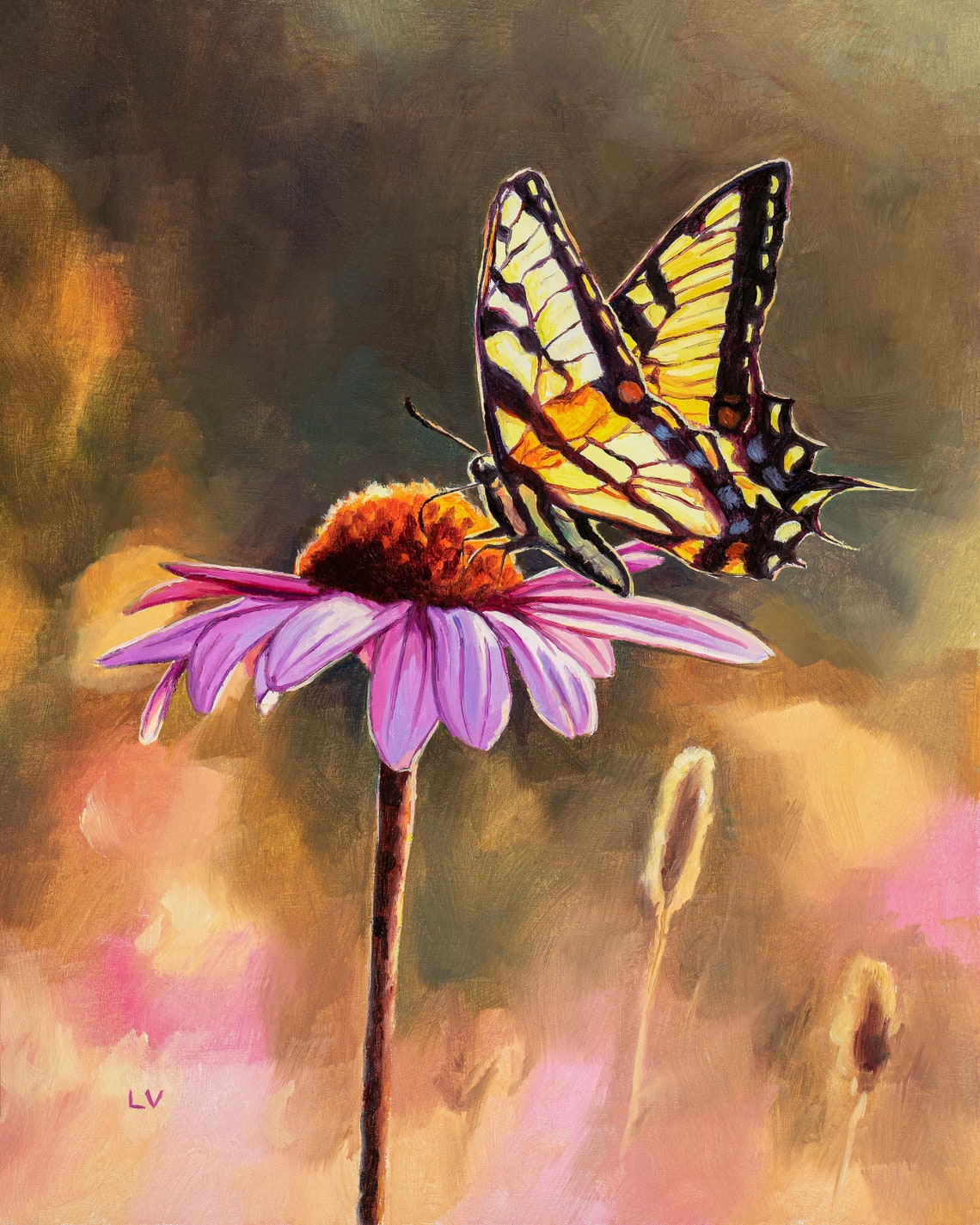 Tiger Swallowtail Butterfly Print Purple Coneflower Art Butterfly On Pink Flower Painting Papilio Glaucus Spring Wall Art Gift For Mom - Image 6
