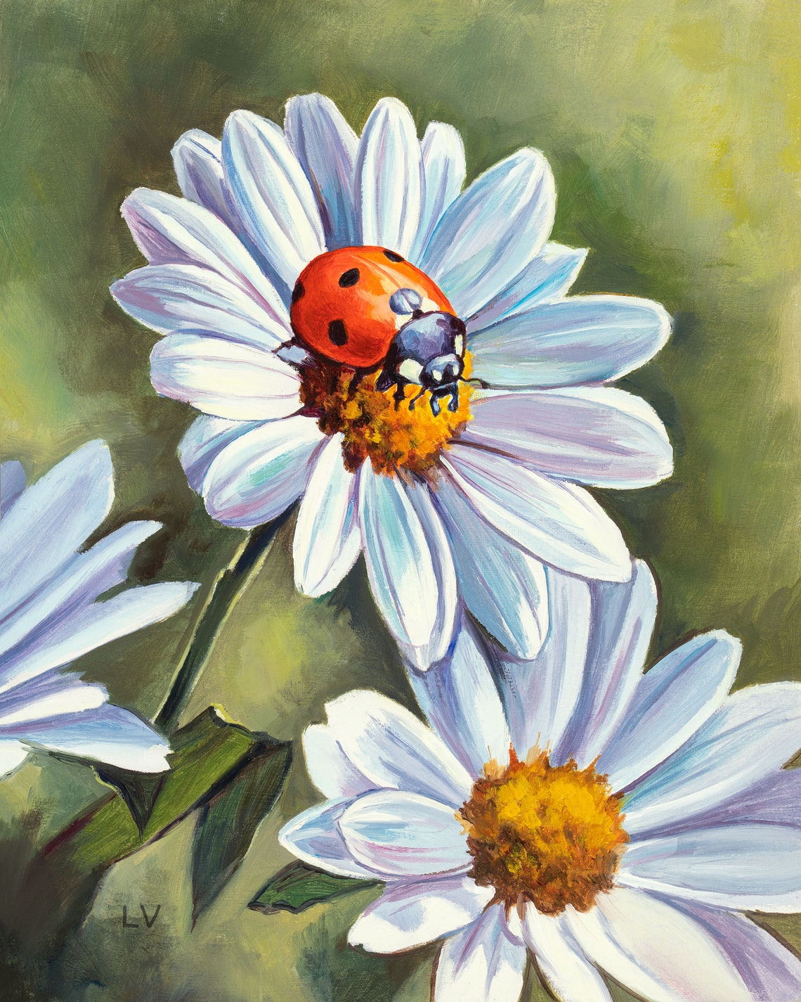 Daisy And Ladybug Print Flower And Insect Painting Farmhouse Botanical Art Print Country Kids Room Decor Ladybug Gifts For Nature Lover - Image 6