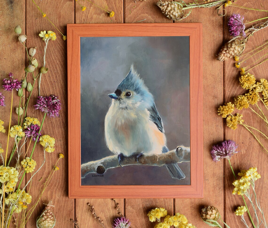Tufted Titmouse Oil Painting, Wildlife Art Print - Image 5