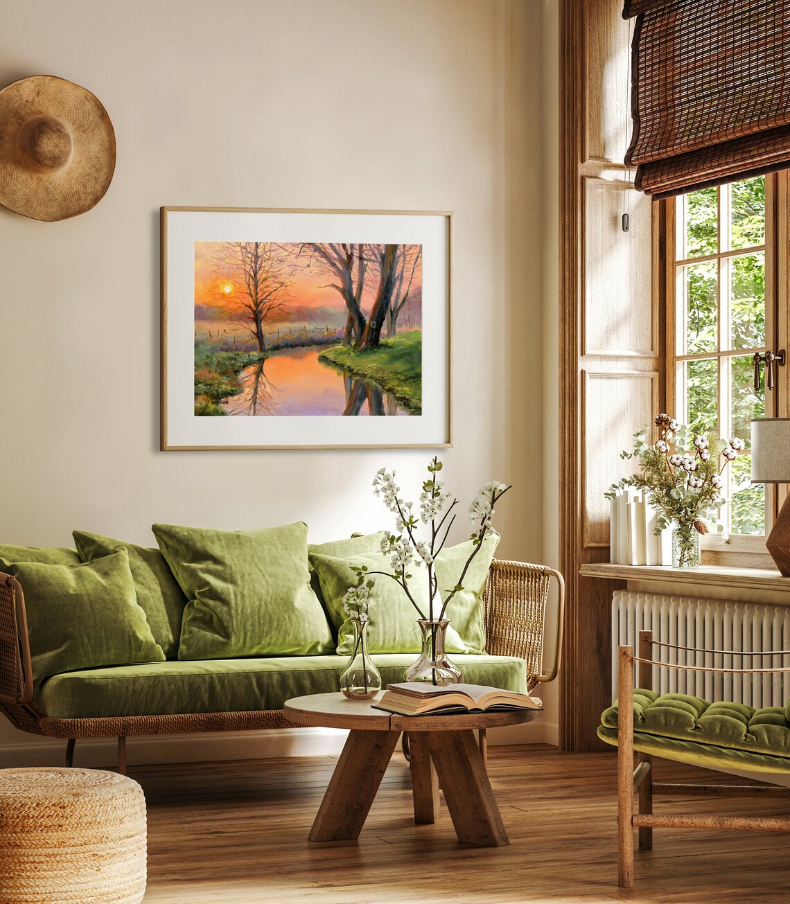 River Sunset Landscape Art Print, Farmhouse Decor - Image 3