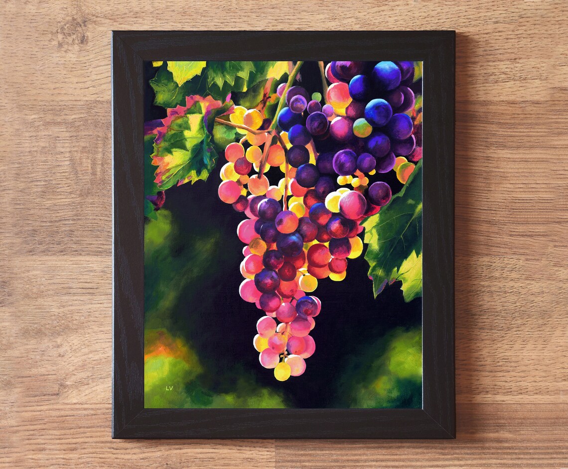 Sunlit Cluster of Colorful Jewel Toned Grapes on the Vine Poster - Image 6