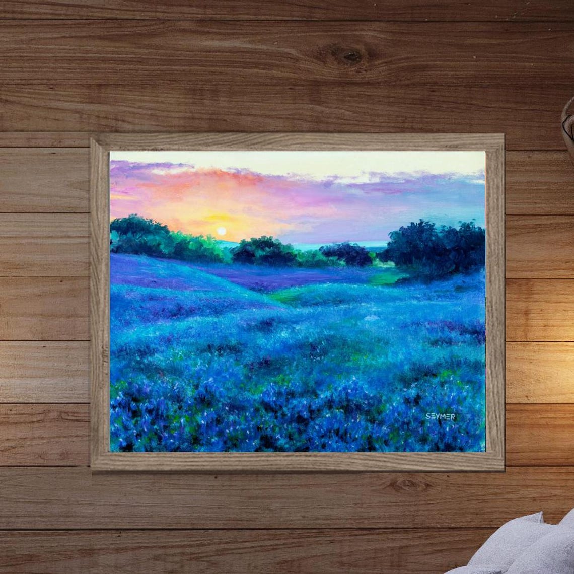 Texas Bluebonnet Field at Sunset in Vibrant Spring Colors Poster