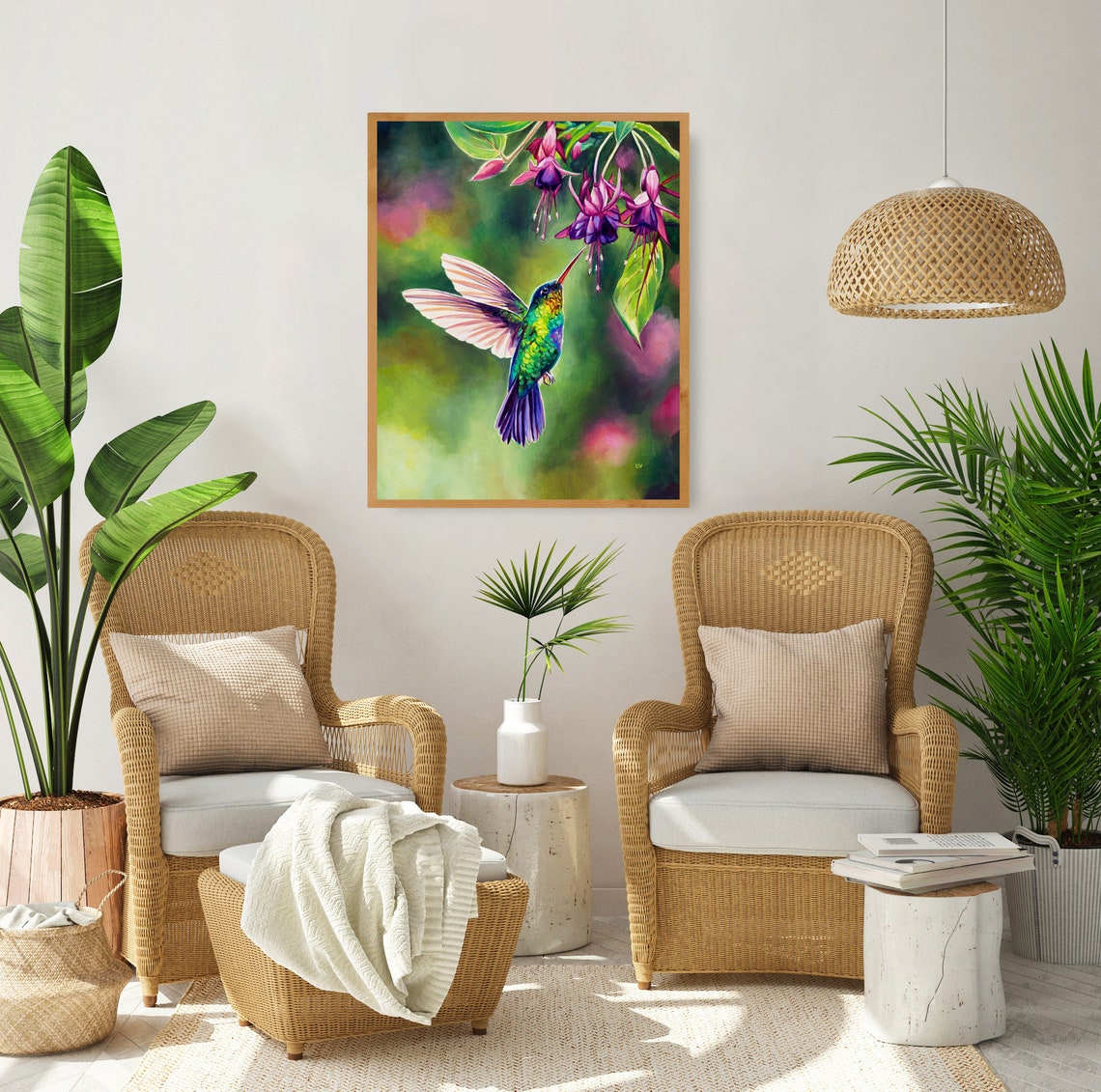 Flying Hummingbird Print Backyard Bird Painting Costa Rica Bird Art Print Colorful Nature Poster Exotic Flower Painting Gardener Gift - Image 5