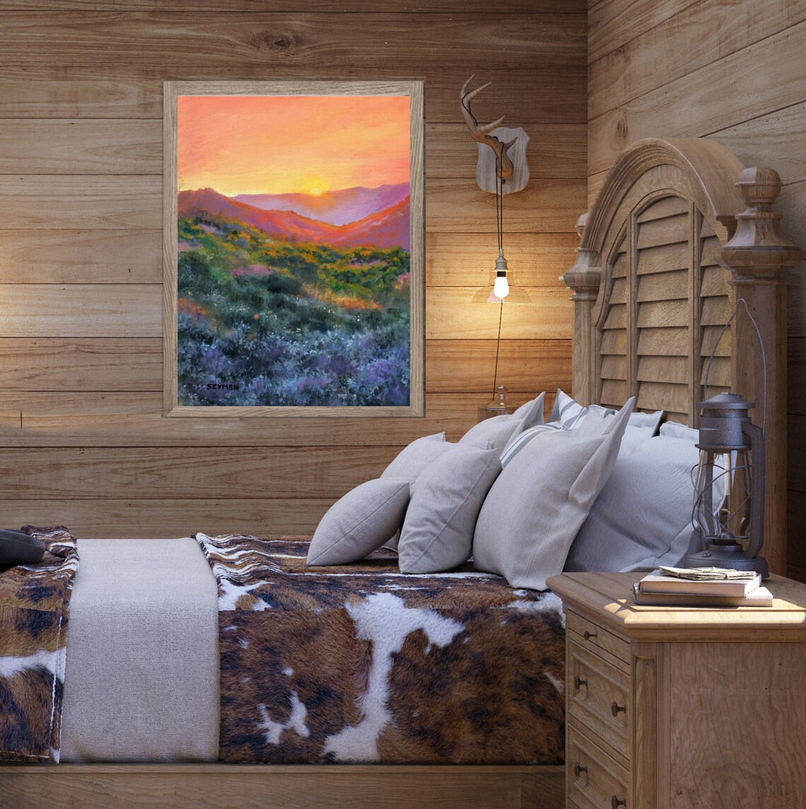 Desert Landscape Oil Painting Art Print, Mountain Sunset - Image 5