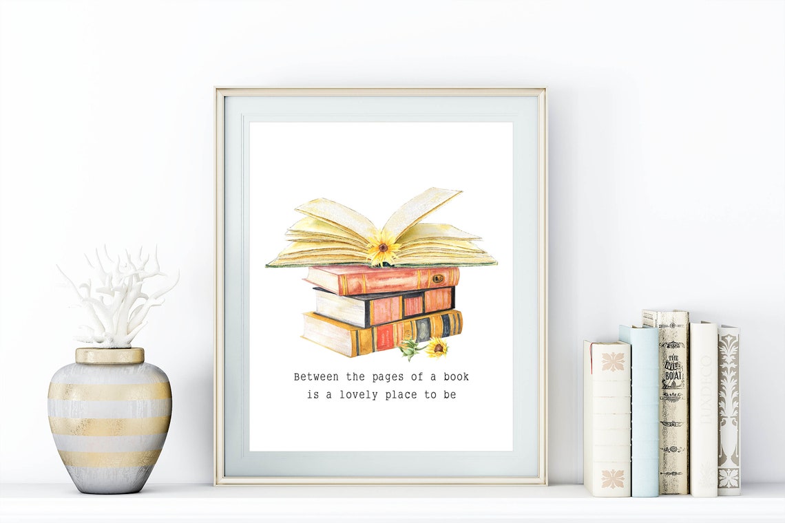 Between the Pages of a Book Quote Watercolor Library Reader Poster - Image 2