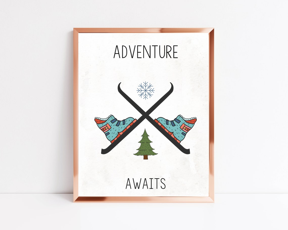 Adventure Awaits Retro Crossed Skis Boots Snowflake Ski Lodge Poster - Image 3