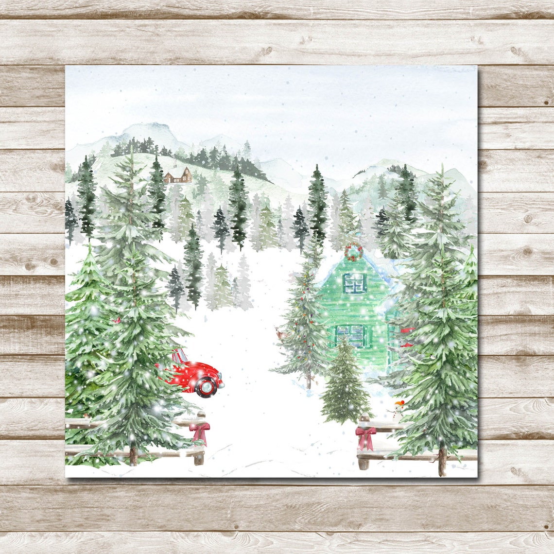 Winter Woodland Square 4x4 Up To 20x20 Home For Christmas Wall Art Holiday Decor Watercolor Country Sign Diy Seasonal Decor - Image 4