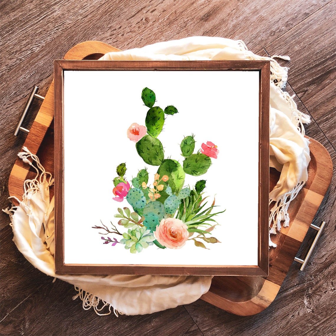 Watercolor Cactus And Succulent Bouquet Botanical Square Wall Art