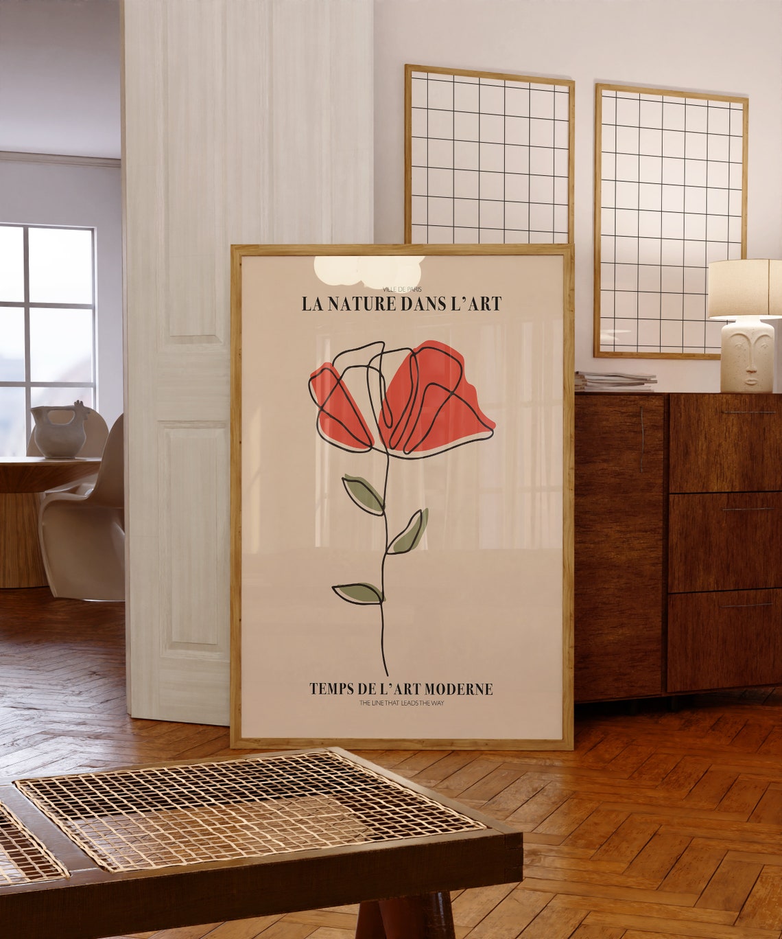 French Red Line Flower Art Poster Titled La Nature Dans LArt - Image 4