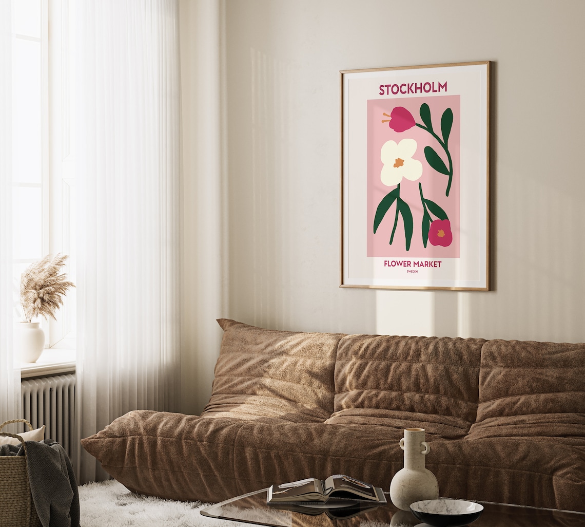 Stockholm Flower Market Sweden Pink Blossom Scandinavian Art Poster - Image 2