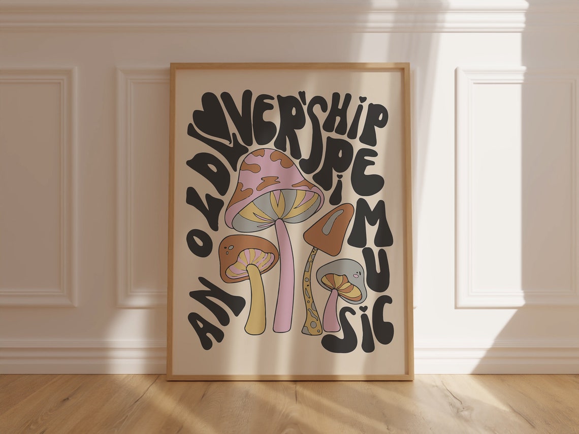 Retro Groovy Mushroom Music Bubble Lettering Psychedelic Poster - Image 5
