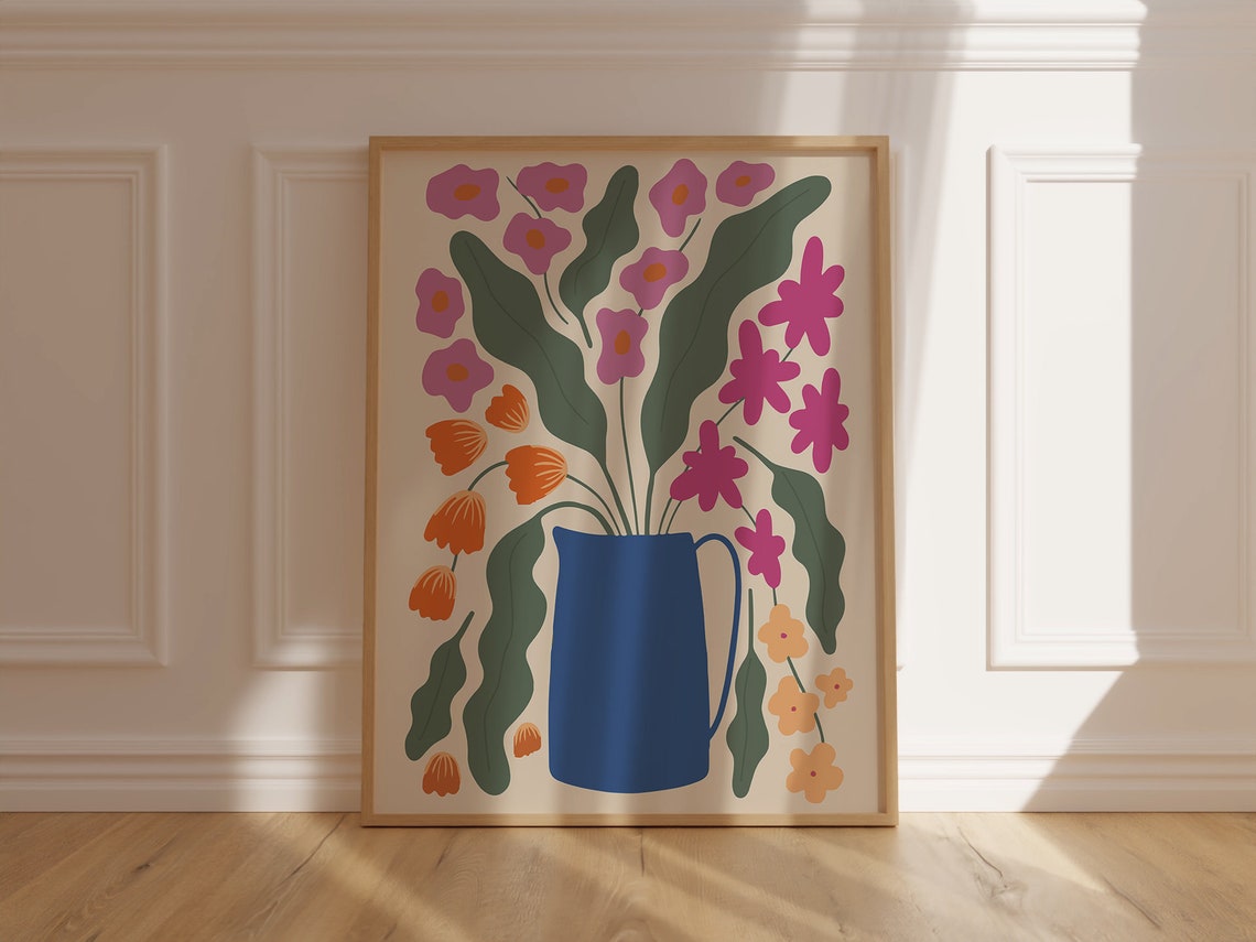 Blue Pitcher Colorful Floral Bouquet Still Life Gallery Poster