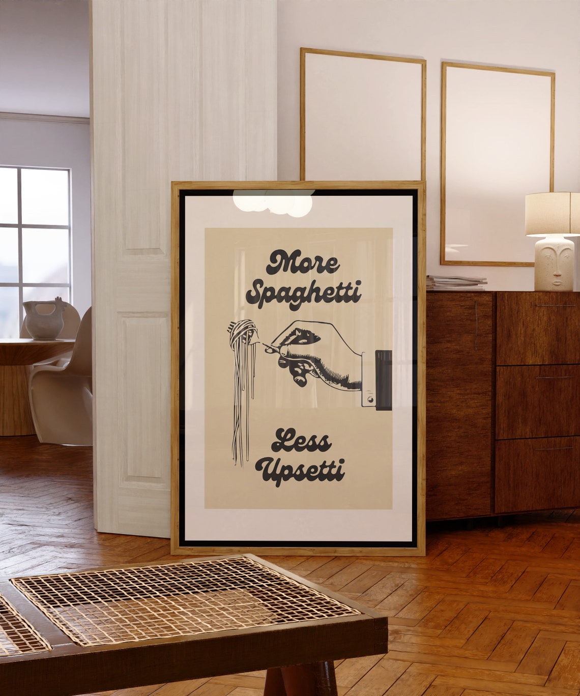 More Spaghetti Less Upsetti Funny Retro Kitchen Quote Poster