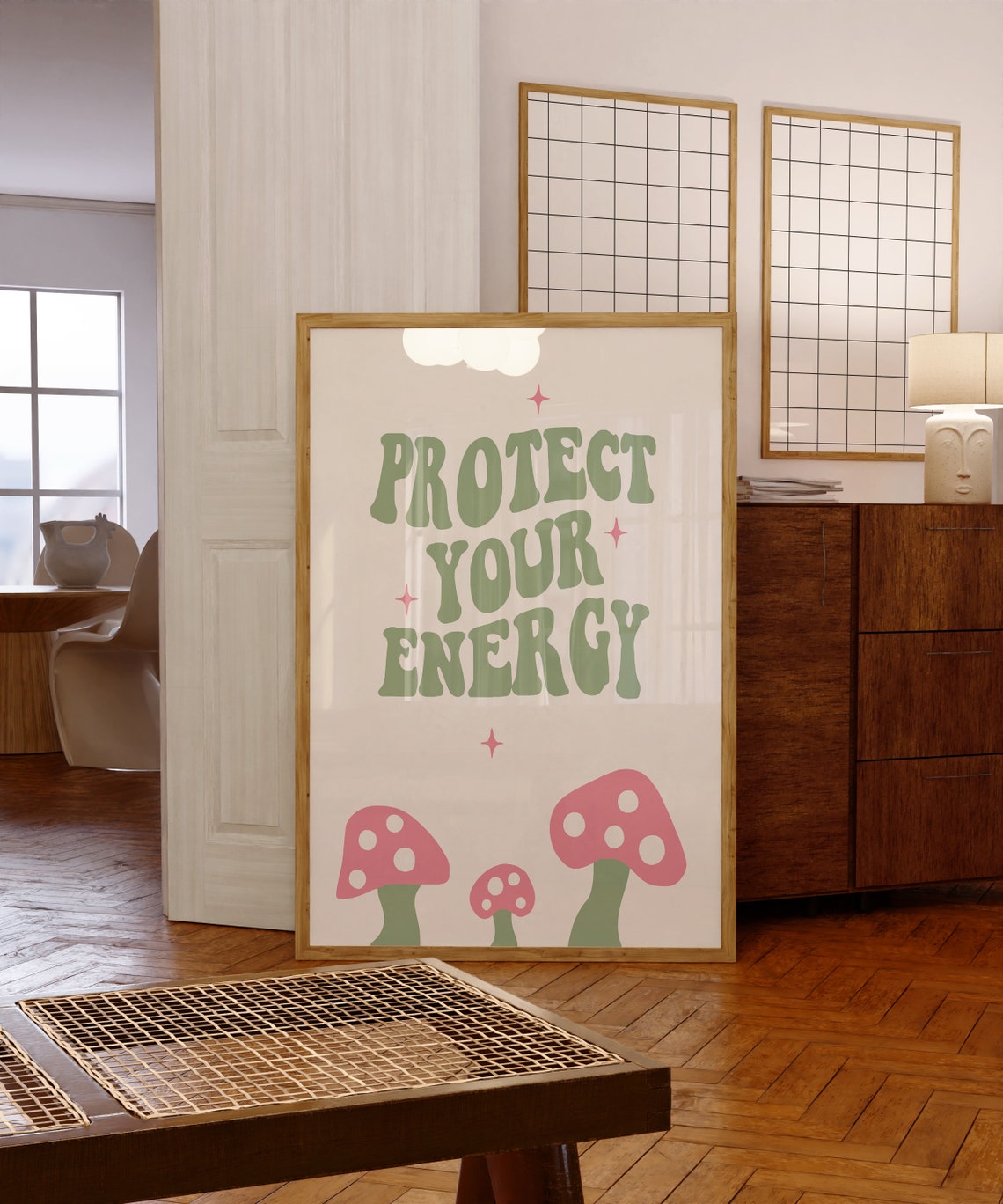 Protect Your Energy Groovy Mushroom Retro Self Care Quote Poster - Image 5