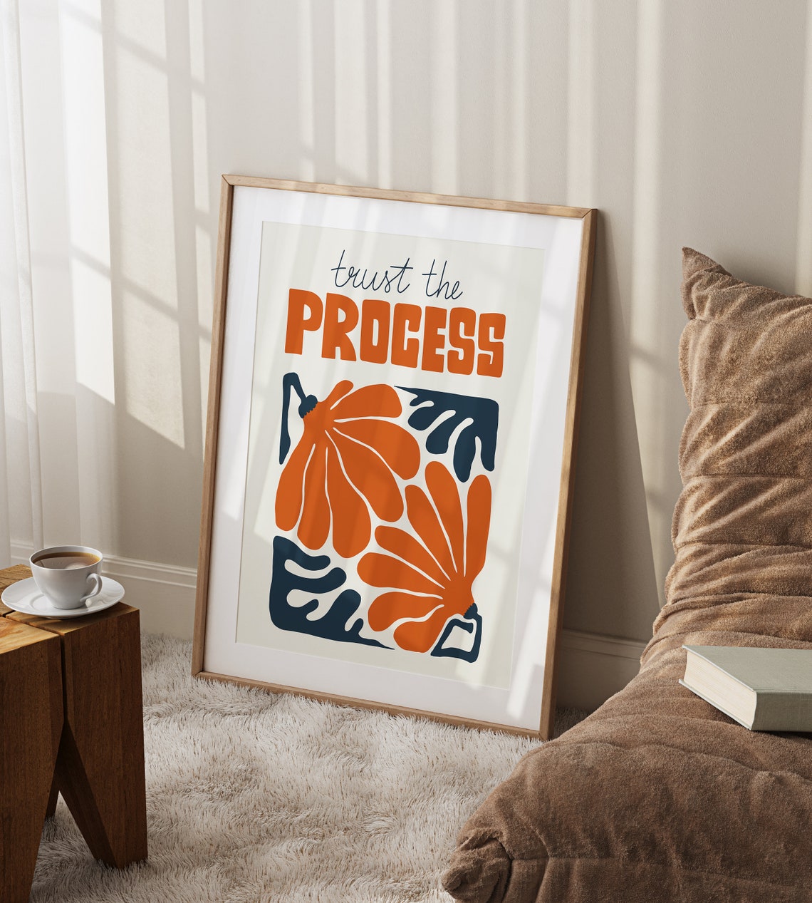 Trust the Process Botanical Orange Floral Retro Quote Poster - Image 2
