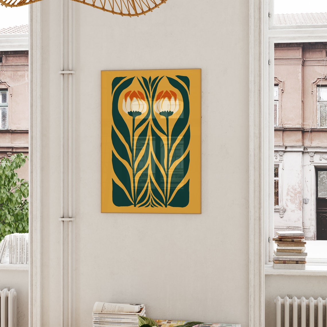 Mustard Tulip Pair Art Deco Floral Botanical Elegant Art Poster - Image 6