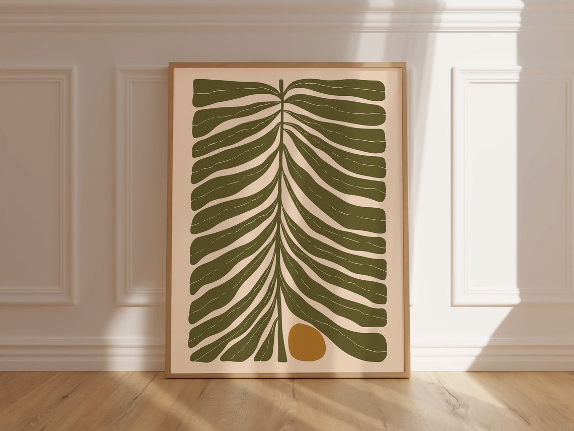 Large Green Palm Leaf Minimalist Botanical Abstract Art Print