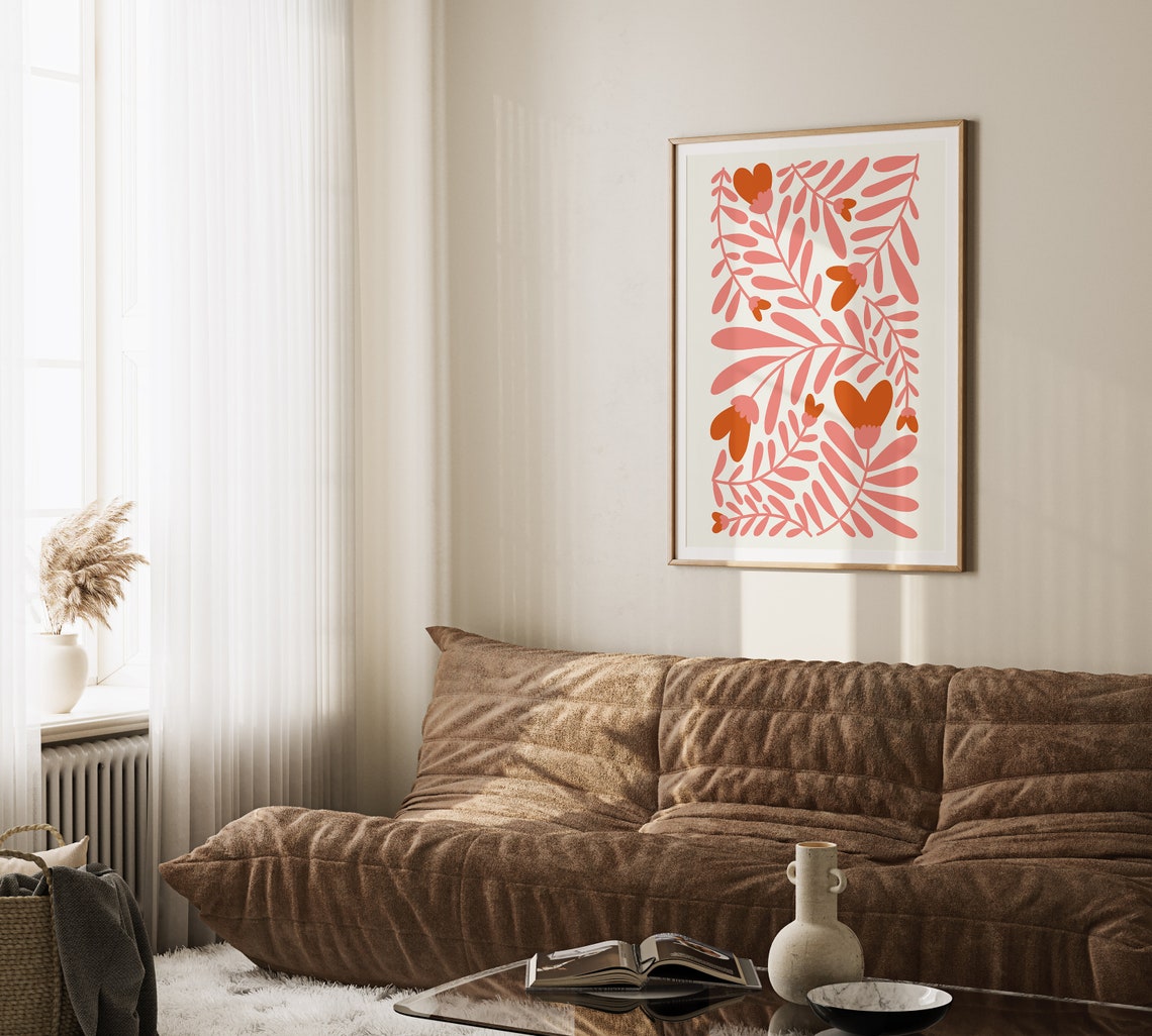 Pink Coral Leafy Floral Pattern Modern Botanical Soft Poster - Image 3