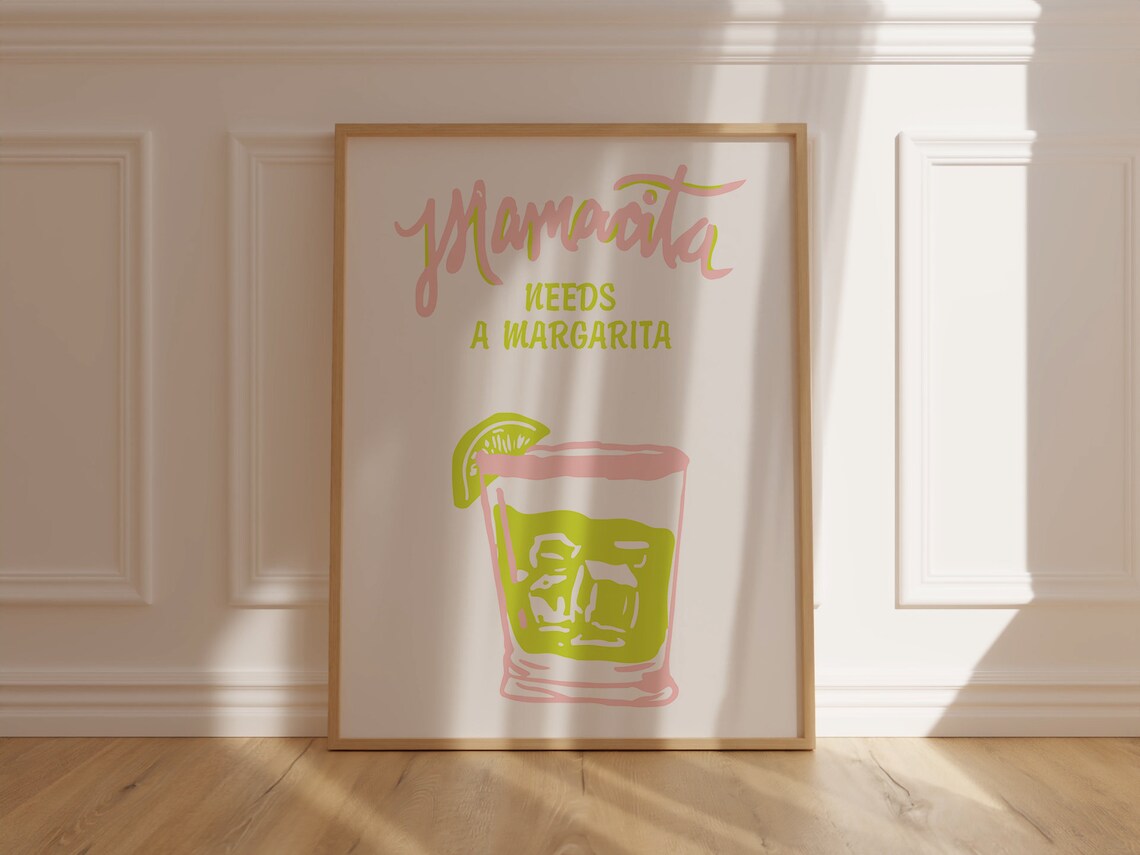 Funny Mamacita Needs a Margarita Pink Cocktail Party Quote Print