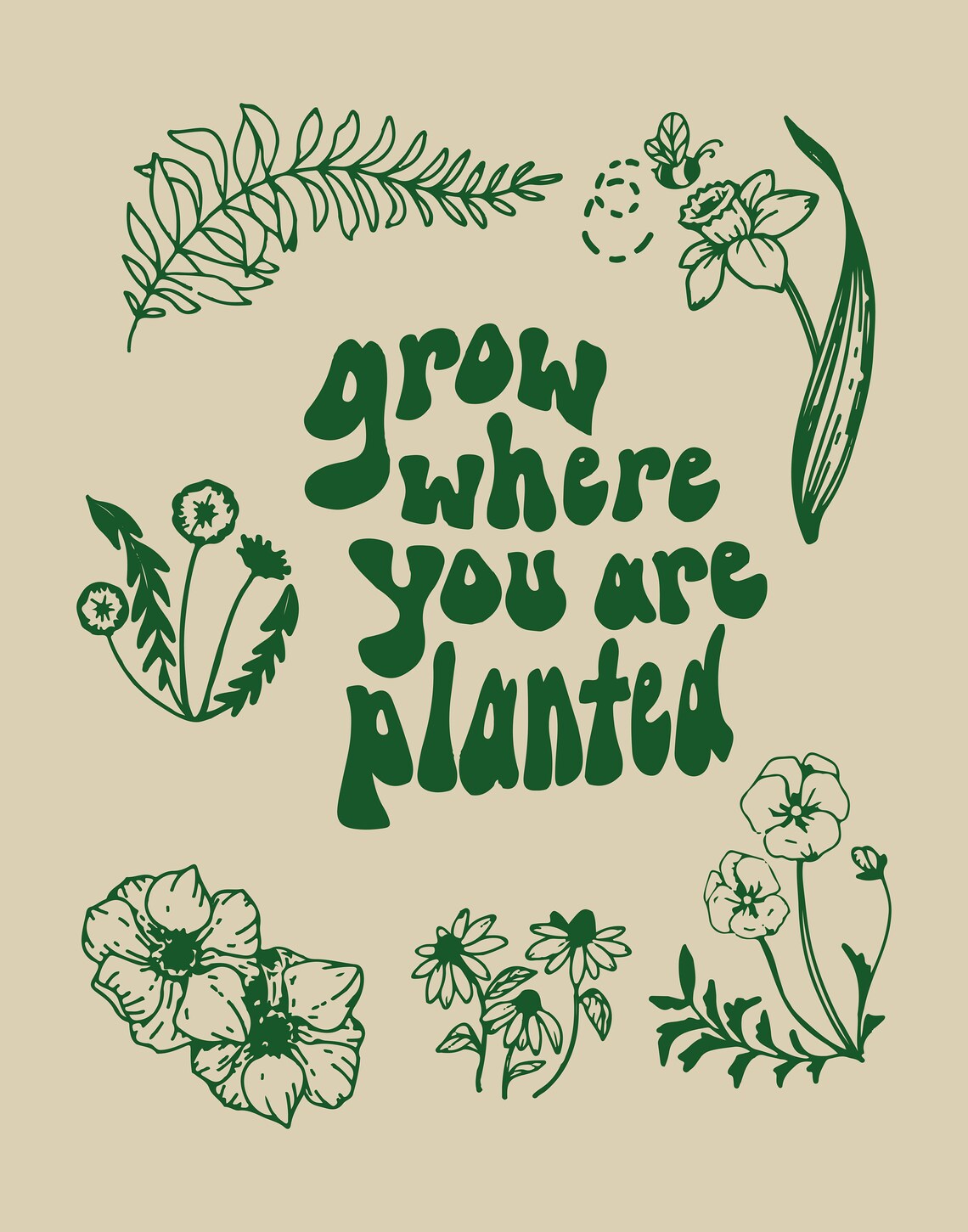 Grow Where You Are Planted Green Floral Inspirational Quote Poster - Image 4