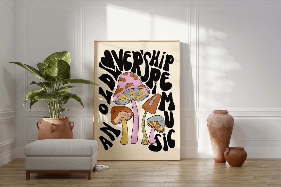 Retro Groovy Mushroom Music Bubble Lettering Psychedelic Poster - Image 4
