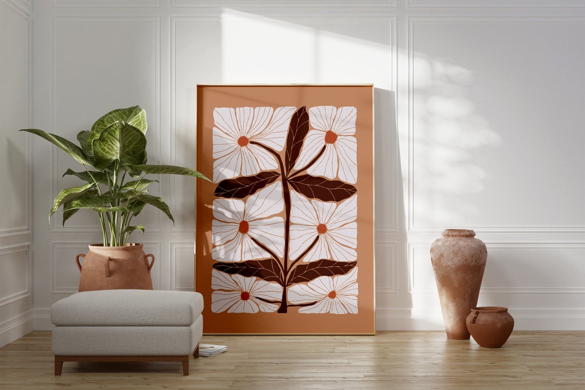 White Blossom Brown Foliage Botanical Minimalist Decor Art Print - Image 6