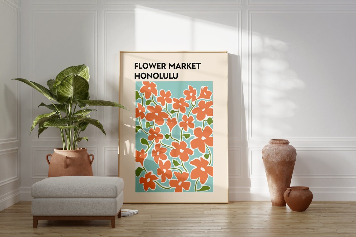 Honolulu Hawaii Flower Market Coral Blossom Botanical Art Print - Image 4