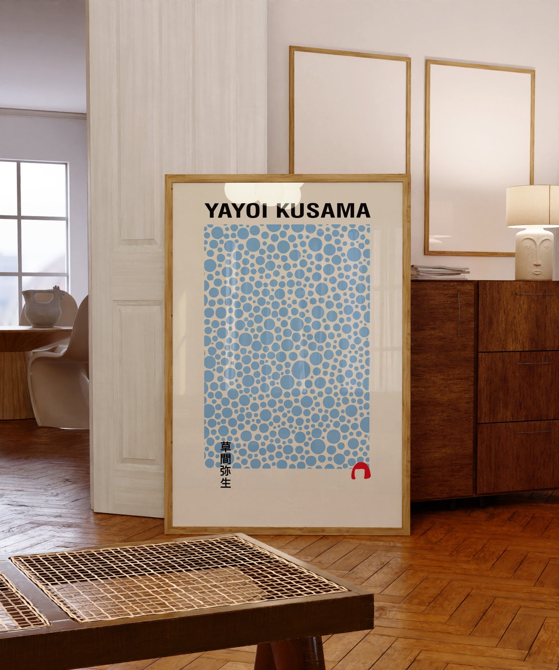 Yayoi Kusama Blue Polka Dots Minimalist Japanese Exhibition Poster