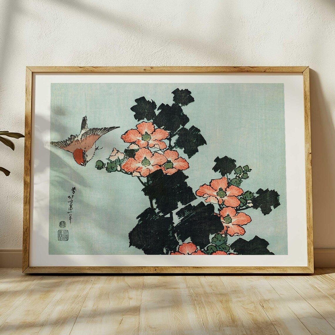 Hibiscus and Sparrow, Hokusai Japanese Ukiyo-E