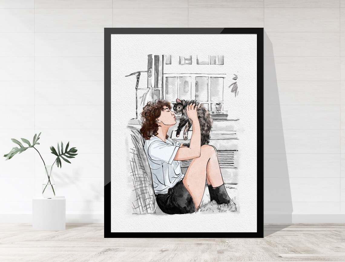 Custom Watercolor Owner And Pet Portrait Art Print