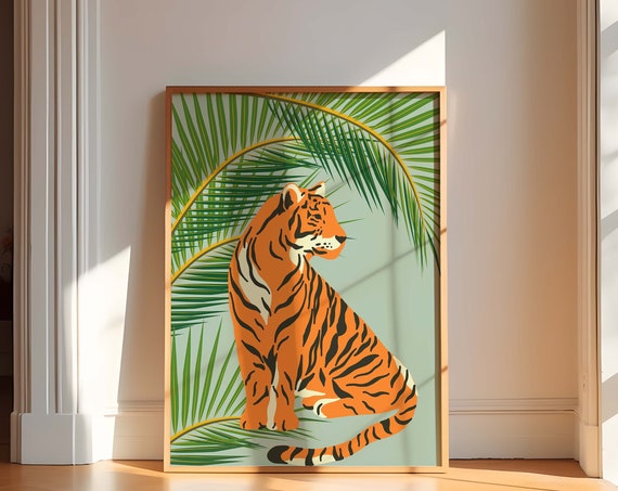 Tiger Animal Print Illustration, Eclectic Jungle Poster