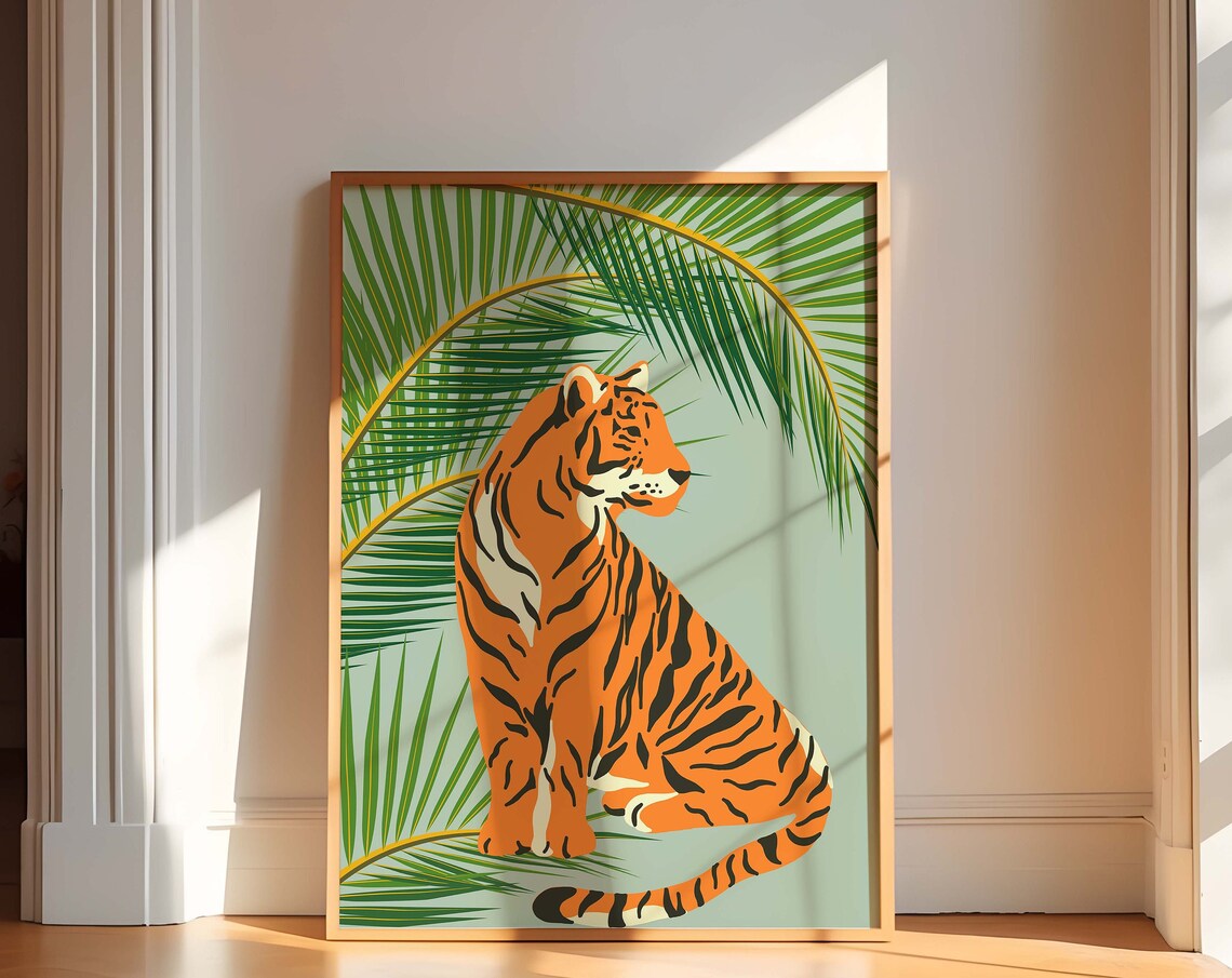 Tiger Animal Print Illustration, Eclectic Jungle Poster