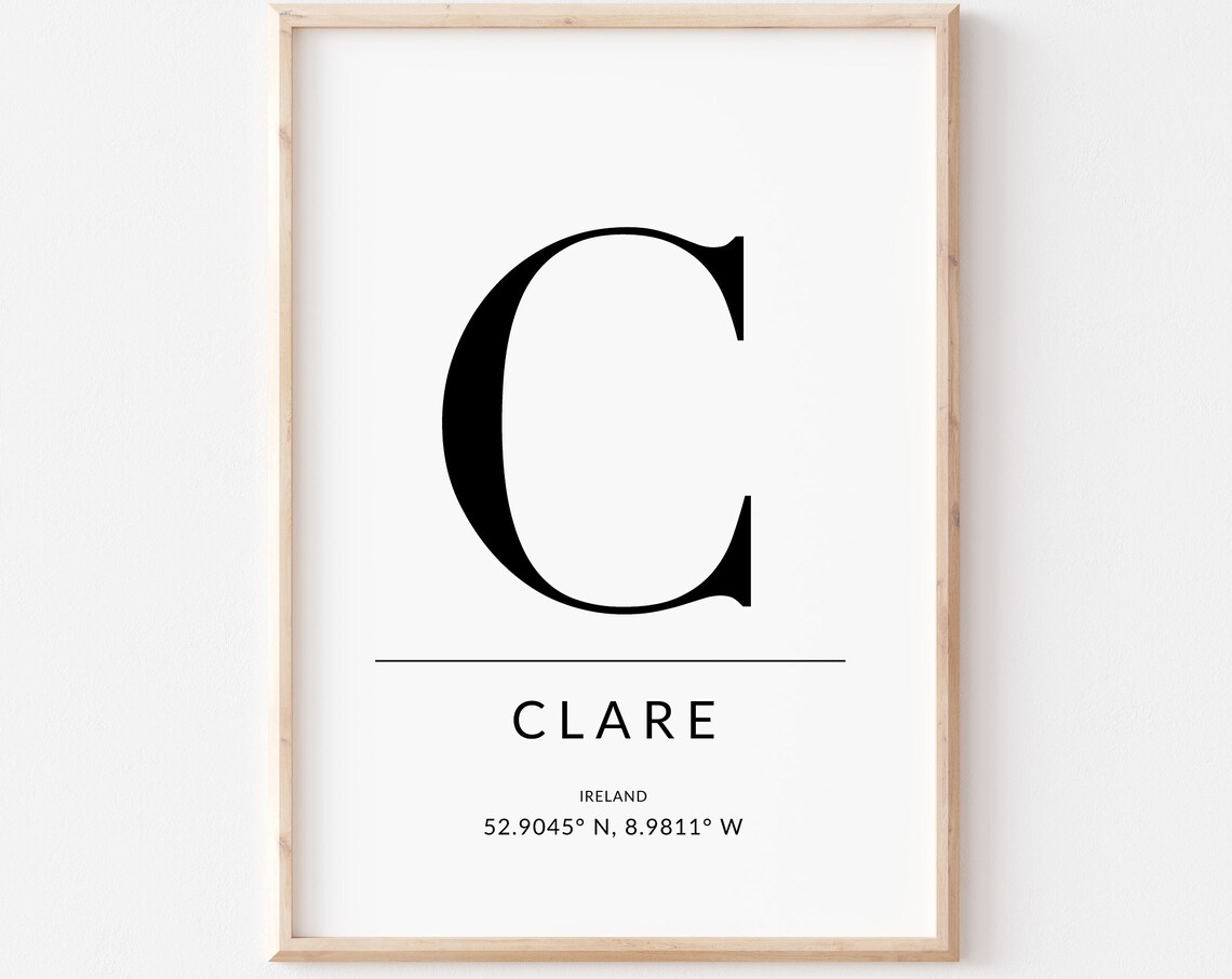 Clare Irish Travel Poster, GPS Coordinates Art Print