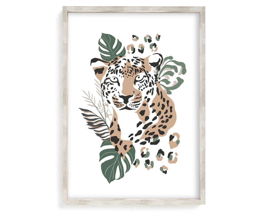 Jungle Leopard Botanical Boho Safari Art Print