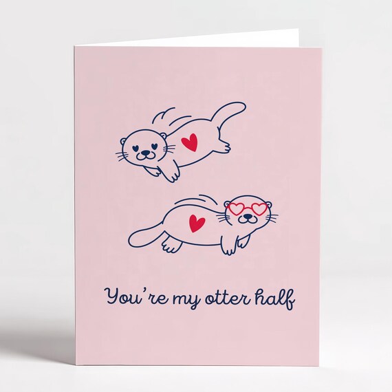 You Are My Otter Half Cute Anniversary Card Pink Valentine Greeting Print