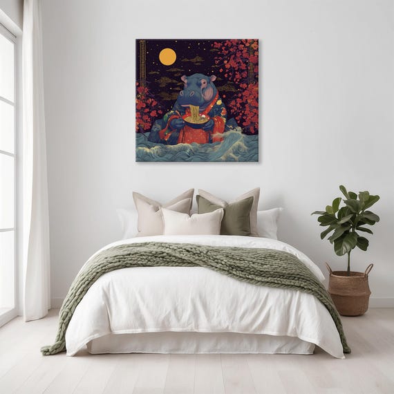 Maximalist Eclectic Ramen Hippo Print Bold Altered Animal Portrait Fantasy Fun Colorful Renaissance Rustic Art
