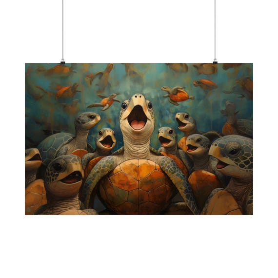 Singing Turtles Maximalist Eclectic Victorian Poster Print Bold Altered Party Animal Portrait Fantasy Colorful Renaissance Rustic