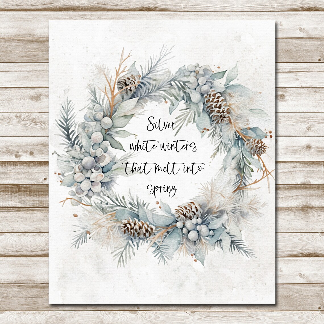 Silver White Winters That Melt Into Spring Frosty Pinecone Wreath Poster - Image 9