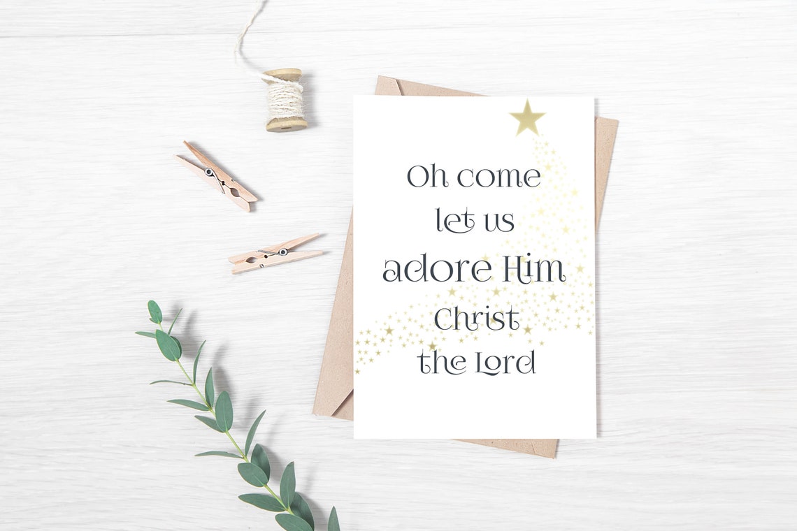 Oh Come Let Us Adore Him Christ the Lord Gold Star Christmas Poster - Image 2