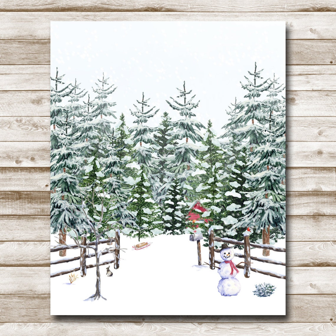 Snowy Pine Forest Path Watercolor Winter Wonderland Art Poster - Image 5