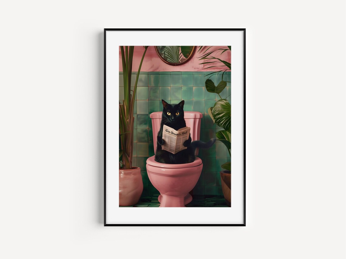 Bathroom Cat Print, Funny Toilet Wall Art - Image 3