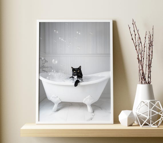 Black Cat In Bathtub Bathroom Humor Art Print