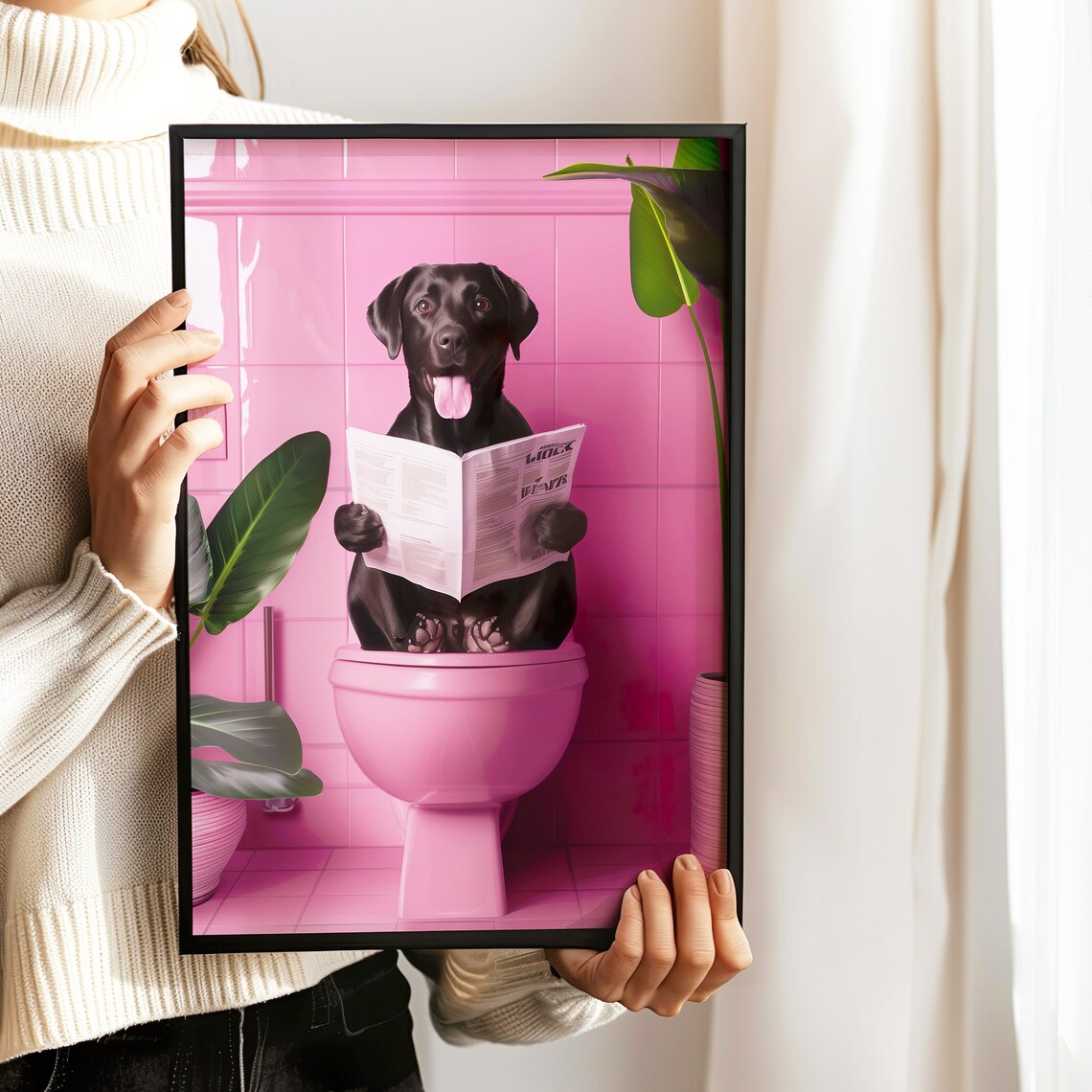 Black Labrador Reading on Toilet Funny Dog Art Print - Image 3