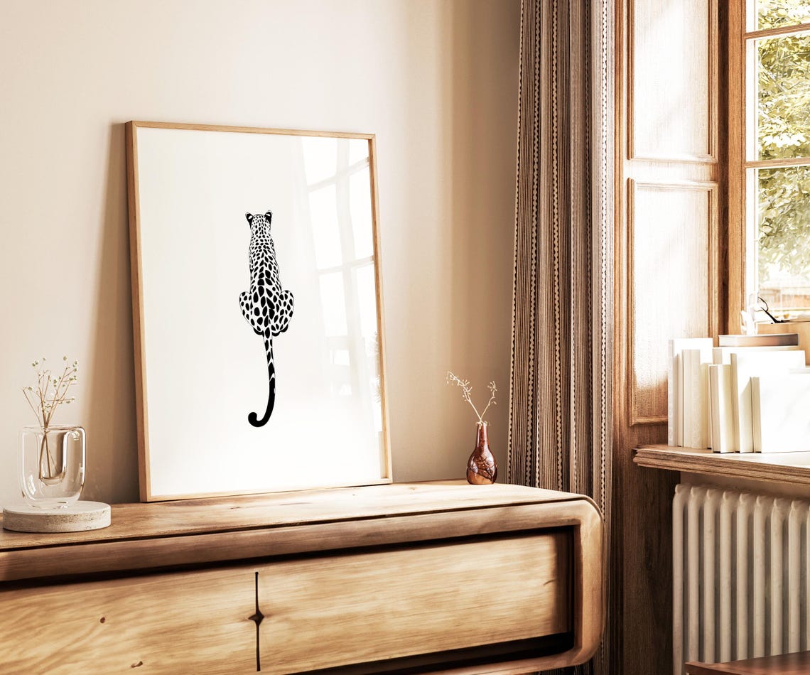Leopard Climbing View Black White Spotted Big Cat Minimal Poster - Image 3